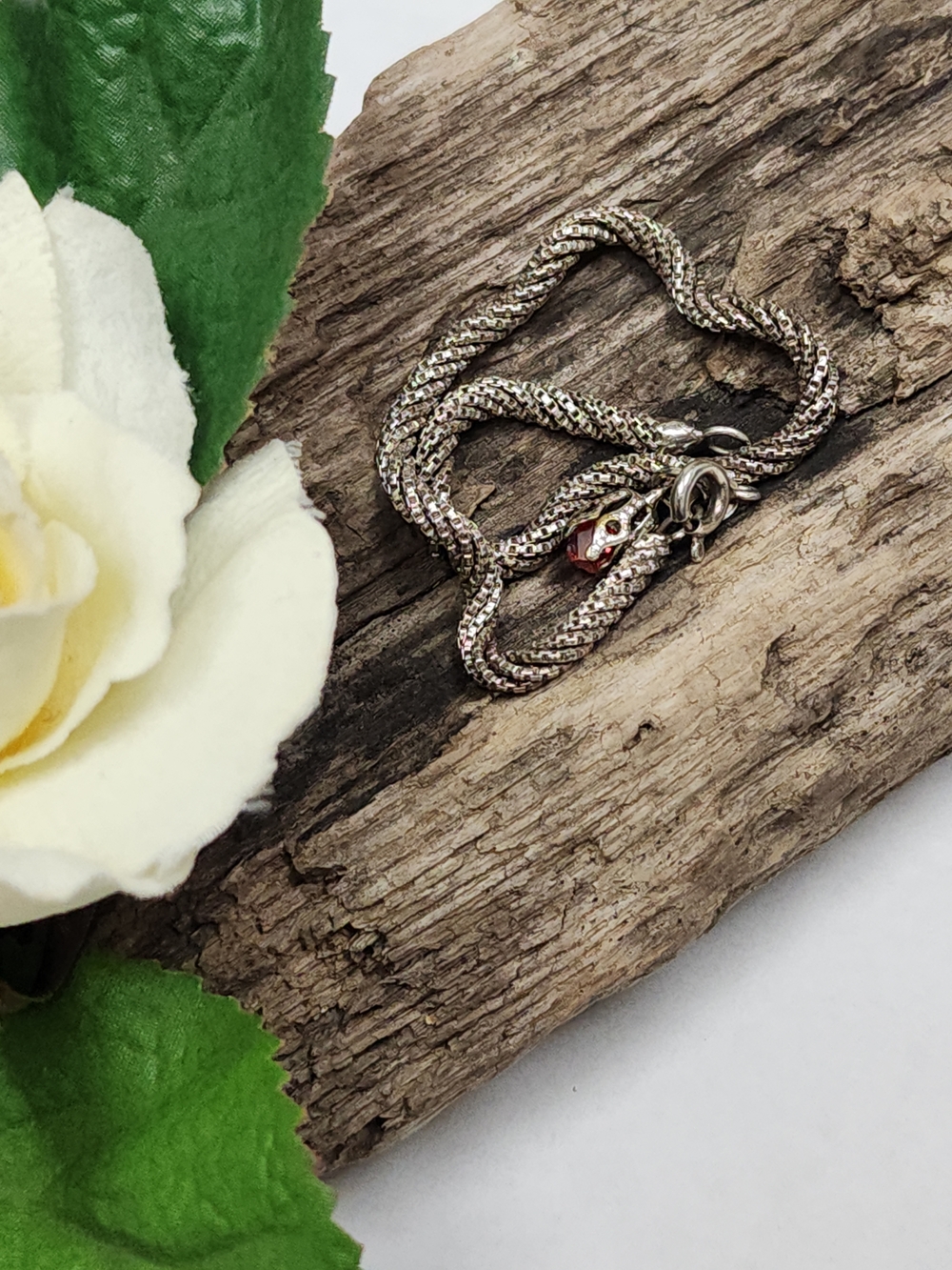 Sterling Silver 925 Rope Chain Bracelet with Removable Red Crystal Bead Charm